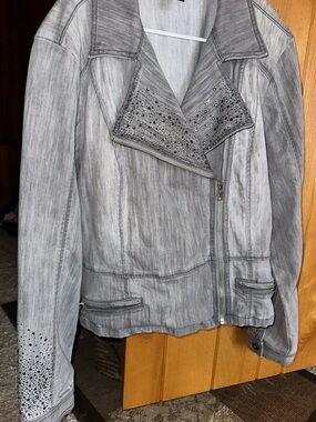 INC International Concepts Gray Studded Moto Jacket